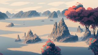 神秘荒漠上搁浅的小船风景插画壁纸