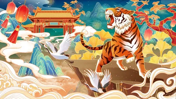 虎年中国风萌虎插画 虎年中国风萌虎插画