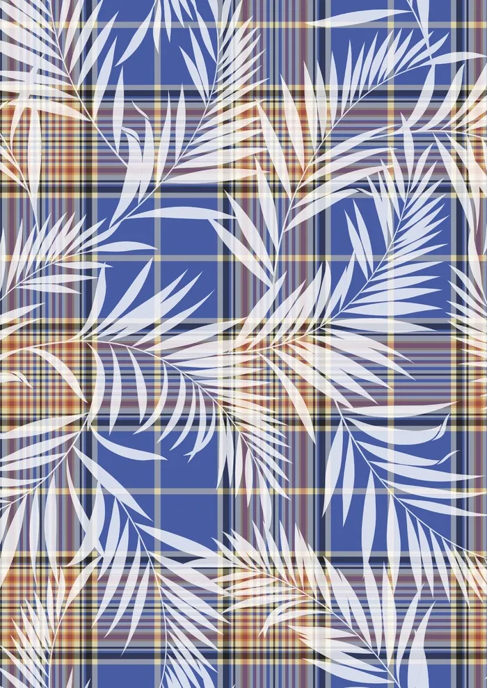 蓝黄格纹 花卉叶子底纹cdr矢量模版下载
