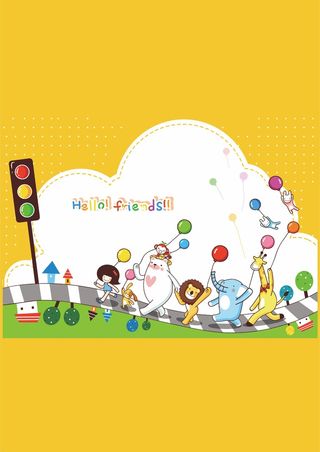 小狮子大象长颈鹿红绿色儿童节背景