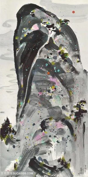 吴冠中手绘水墨山脉艺术挂画