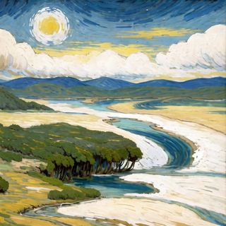 远山大河日出现代简约风格莫兰迪色系风景油画装饰画