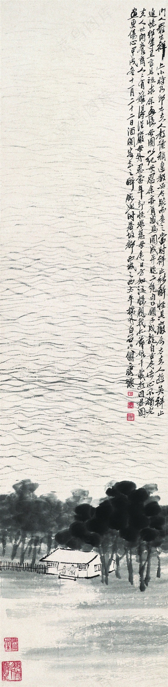 齐白石森林房子国画图片