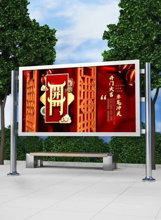 红色喜庆2022开门红开工开业大吉主题ps宣传展板