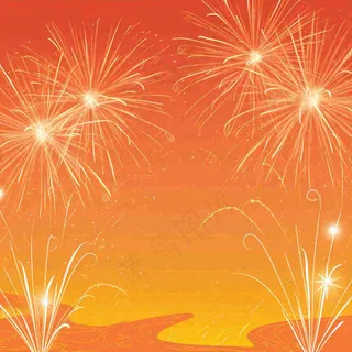 红色渐变喜庆烟花插画背景