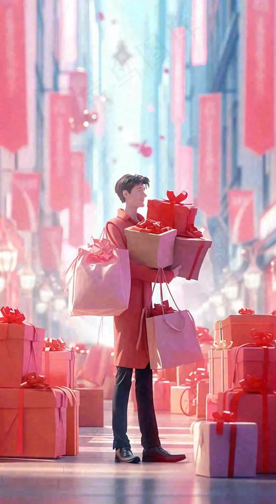 商场购物礼品盒温馨扁平礼物(816x1488)