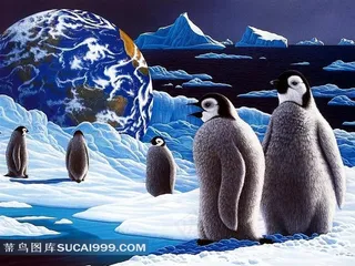 五只企鹅  绘画作品