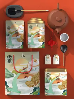 高端文创样机素材产品中国风国潮logo礼盒包装VI智能贴图PSD模板