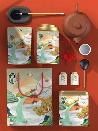 高端文创样机素材产品中国风国潮logo礼盒包装VI智能贴图PSD模板