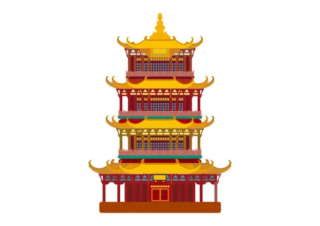 复古中国风国潮古建筑插画手绘高楼古塔AI素材亭子png免抠图