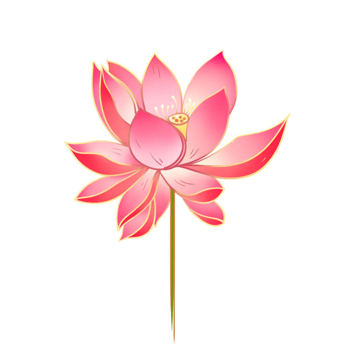 国潮中国风手绘荷花莲花荷叶莲藕植物花卉装饰插画PSD设计素材