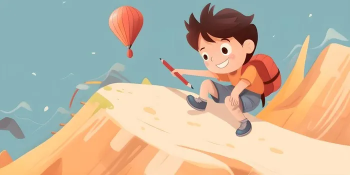 儿童放假写作业天空热气球卡通背景(3600x1800)