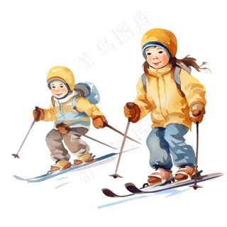 滑雪儿童卡通插画免抠