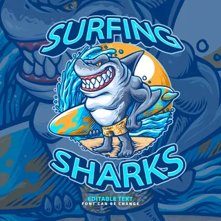 鲨鱼-冲浪标识logo设计