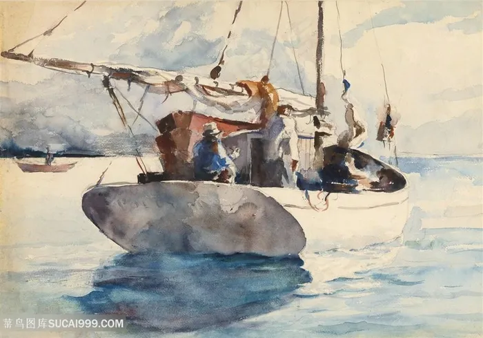 安德鲁怀斯手绘海景帆船艺术装饰画