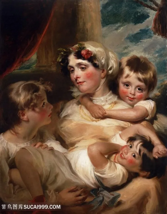 女人与孩子们油画图片