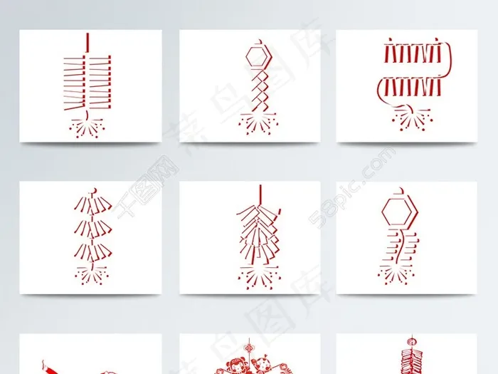 中国风节日线条鞭炮PNG素材