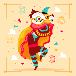 新年虎年舞狮插画 