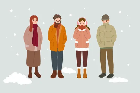 冬天服饰服装冬装穿冬装保暖冬季卡通人物男女装Ai矢量图片素材