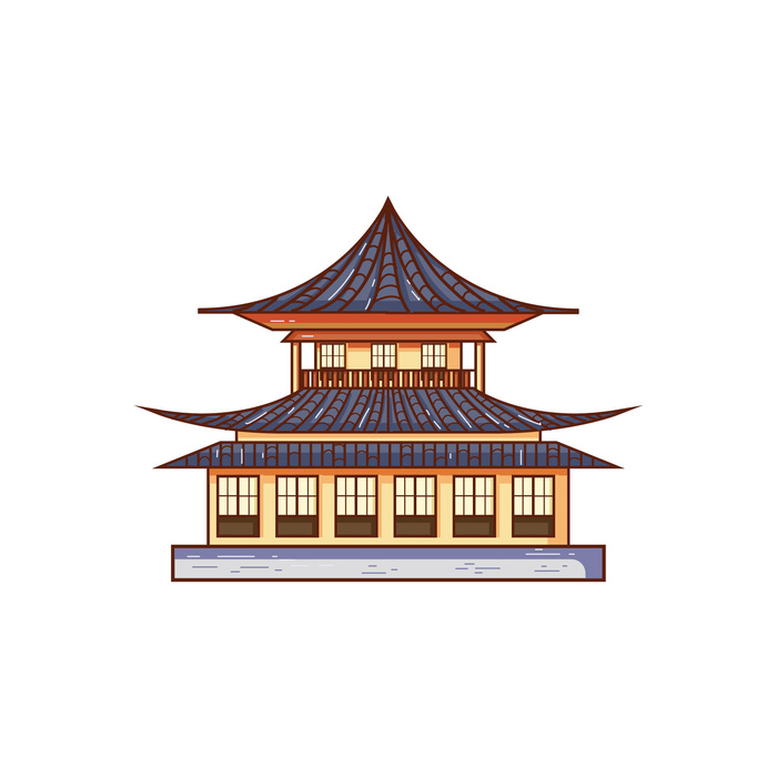 复古中国风国潮古建筑插画手绘高楼古塔AI素材亭子png免抠图