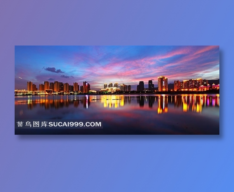 湖边城市夜景美丽风光摄影高清图片