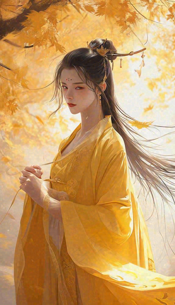 中国风古风美人秋天秋叶温馨(816x1421)
