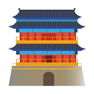 复古中国风国潮古建筑插画手绘高楼古塔PSD素材亭子png免抠图