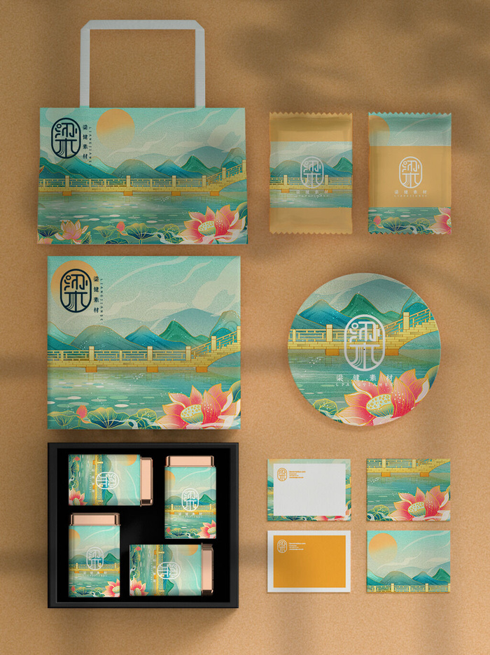 高端文创样机素材产品中国风国潮logo礼盒包装VI智能贴图PSD模板psd模版下载