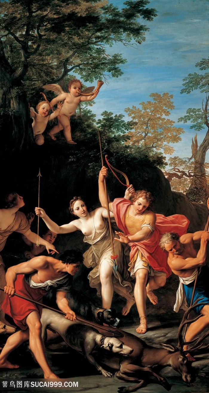 狩猎天使风景画油画图片