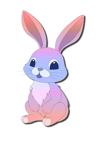 粉蓝色渐变卡通兔子画册插画免抠素材