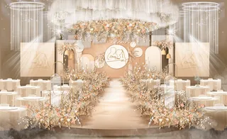 香槟色温馨婚礼效果图 婚礼舞台效果图