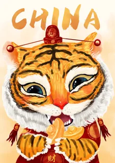 虎年中国风萌虎插画