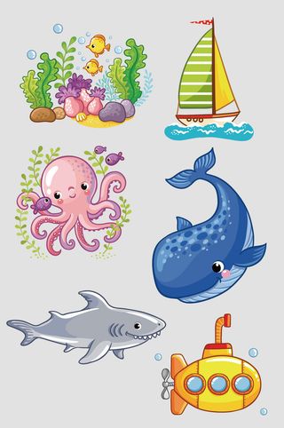 AI矢量卡通海洋生物
