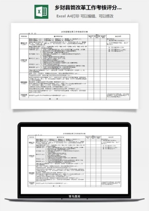 乡财县管改革工作考核评分表excel模板预览图