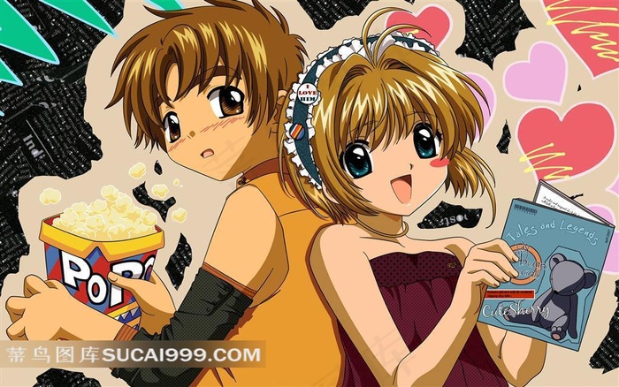 吃泡米花的卡通人物插画
