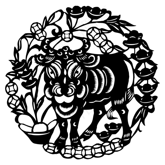 牛剪纸 剪纸风元素