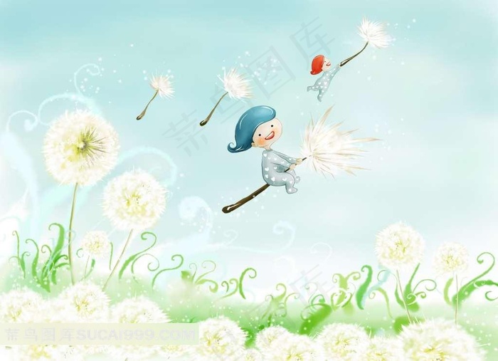 飞舞卡通蒲公英插画