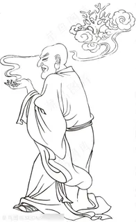 法术变出植物的僧人罗汉线描矢量PNG绘画图片 法术变出植物的僧人罗汉线描矢量PNG绘画图片