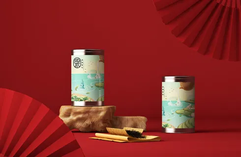 国风高档茶叶包装盒袋罐瓶LOGO标贴展示VI智能贴图样机PSD素材