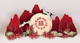 红色中式传统婚礼迎宾区效果图