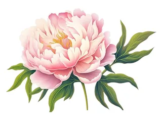 牡丹花粉色插画免抠