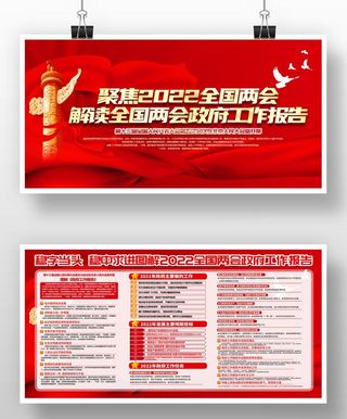 红色党建一图读懂2022年全国两会展板