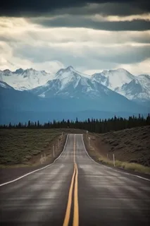 公路雪山森林背景
