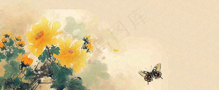 温馨纹理橙色花朵鲜花蝴蝶意境唯美，中国风