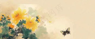 温馨纹理橙色花朵鲜花蝴蝶意境唯美，中国风