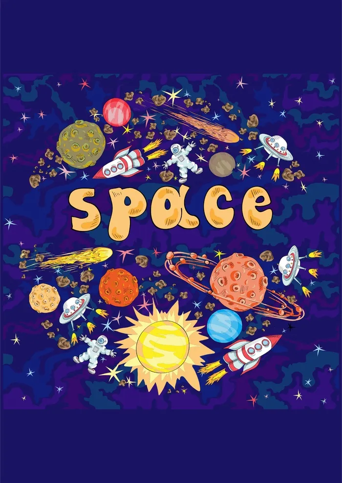 宇宙飞船宇航员火箭星空恒星cdr矢量模版下载