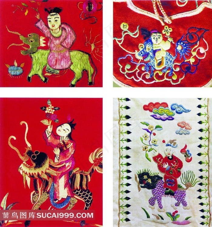 孩童麒麟图案刺绣