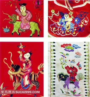 孩童麒麟图案刺绣