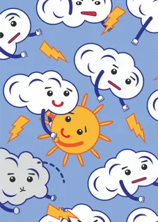 云朵闪电太阳 卡通拟人元素
