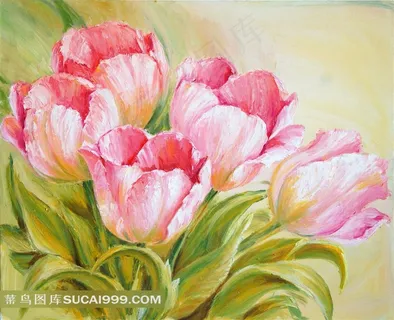 粉红郁金香的油画作品高清图片 粉红郁金香的油画作品高清图片